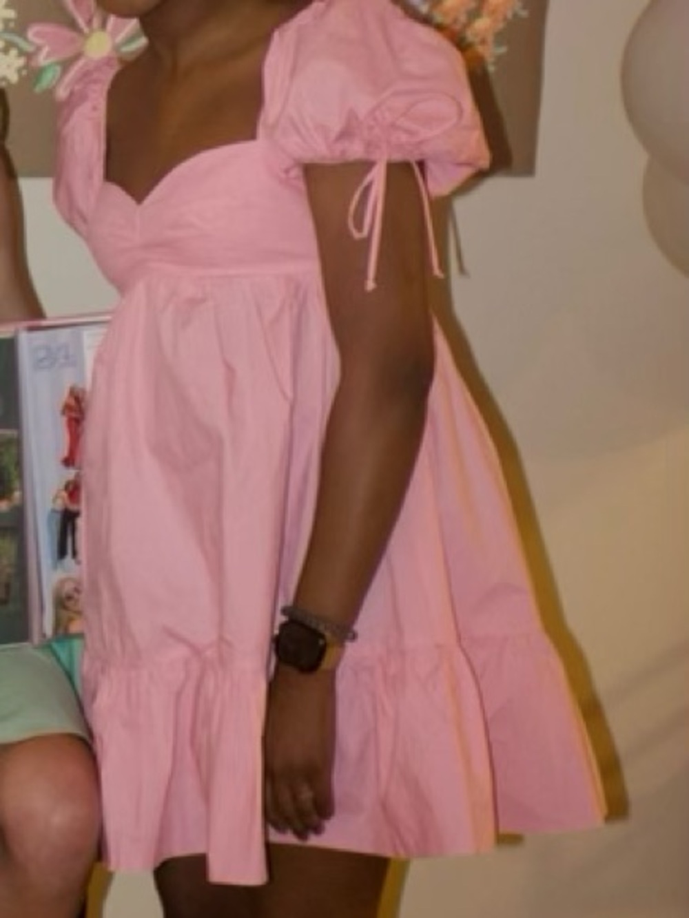 Olivaceous Pink Puff-Sleeve Party Dress size medium worn once :)